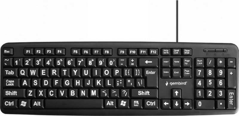 Gembird bedraad USB toetsenbord met grote letters - QWERTY (US) / zwart - 1,5 meter