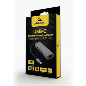 USB Hub GEMBIRD A-CMU3-LAN-01 Grey