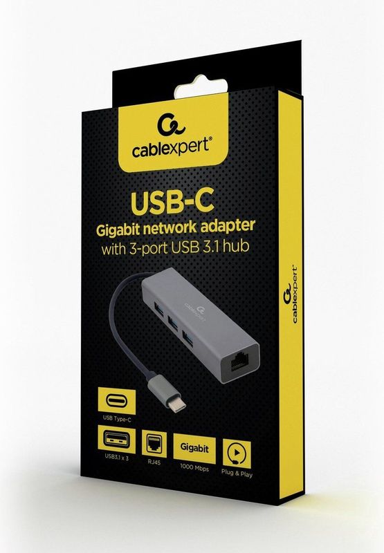 USB Hub GEMBIRD A-CMU3-LAN-01 Grey
