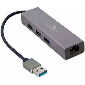 Gembird A-AMU3-LAN-01 USB grafische adapter (USB-A, 3 Havens), Docking station + USB-hub, Zwart