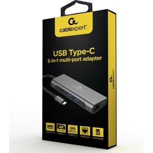 GEMBIRD A-CM-COMBO5-01 Multi-Port Adapter USB TYPE C 5IN1 LAN GIGABIT HUB USB 3.0