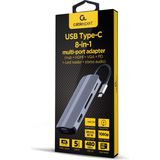 Gembird - A-CM-COMBO8-02 - Docking Station - Zilver - USB-C - 8 Havens