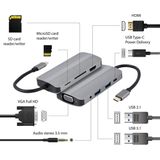 Gembird - A-CM-COMBO8-02 - Docking Station - Zilver - USB-C - 8 Havens
