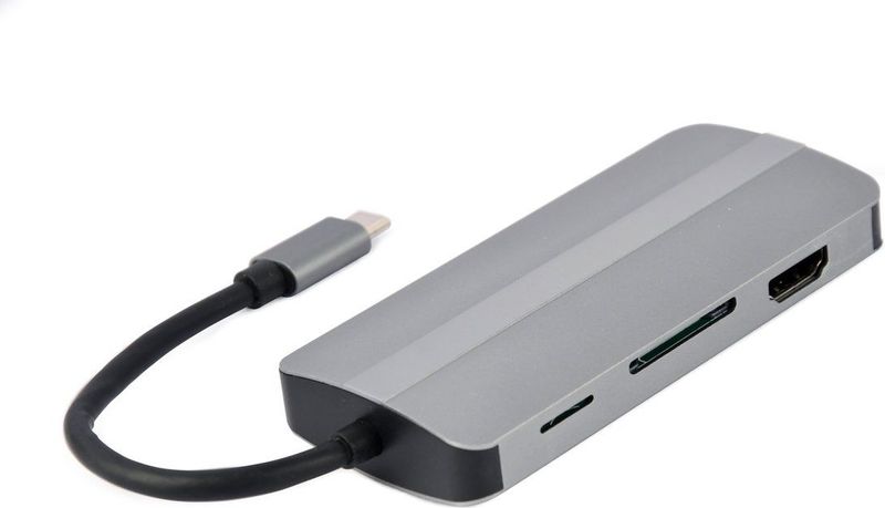 Gembird - A-CM-COMBO8-02 - Docking Station - Zilver - USB-C - 8 Havens