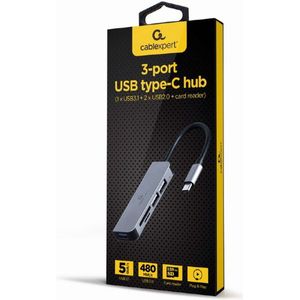 USB Type-C hub met 3 poorten USB 3.1 en USB 2.0 met kaartlezer