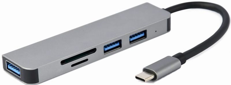 Gembird UHB-CM-CRU3P1U2P2-01, Kabelgebunden, USB 3.2 Gen 1 (3.1 Gen 1) Type-A, Silber, MicroSD (TransFlash), SD, SDHC, SDXC, 128 GB, 5 Gbit/s