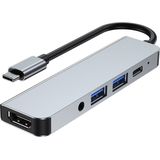 Gembird - A-CM-COMBO5-02 - Docking Station - Zilver - Zwart - USB-C - 5 Havens