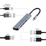 Gembird - Multi Port Adapter - USB Type C - Zilver - 5 Havens