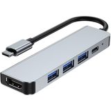 Gembird - Multi Port Adapter - USB Type C - Zilver - 5 Havens