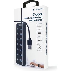 Gembird - 7-poorts USB 3.1 Gen 1 HUB - Zwart - USB-C - Docking Station