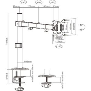 Gembird - Bureaubeugel - Voor 1 Monitor - 32 Inch - Full Motion - VESA Compatibel