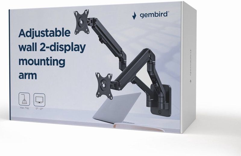 Gembird - Muurbeugel - Voor 2 Monitoren - Tot 27 Inch - Interactief