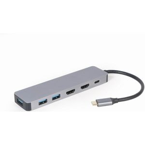 Gembird - A-CM-COMBO3-03 - Multi Port Adapter - Grijs - USB-C, 6 Havens