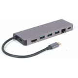 Gembird - A-CM-COMBO5-05 - Docking Station - Zilver - USB-C - 8 Havens