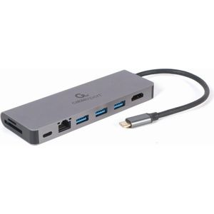 Gembird A-CM-COMBO5-05 (USB C), Docking station + USB-hub, Zilver