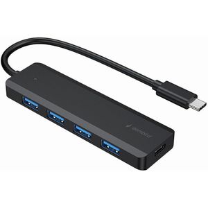 USB-C Hub - 4x USB-A en USB-C voor voeding - USB 3.2 Gen 1 - 0,15 meter - Zwart