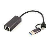Gembird - USB-A/C 3.0 naar RJ45 - Netwerkadapter - Zwart - Metalen behuizing
