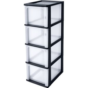 IRIS Organizer Chest ladesysteem A4 - 4 diepe lades - 4 x 13L - Kunststof - Zwart/Transparant - Zonder Wielen