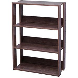 Iris Ohyama, Boekenkast, 3 niveaus, planken verstelbaar om de 14 cm, stabiel, industrieel, wasruimte, woonkamer, entree, slaapkamer, kantoor - Open Wood Rack OWR-600 - Bruin
