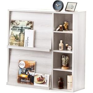 Iris Ohyama, Opbergkast met 4 planken en 2 vouwdeuren / Houten kast / Vouwplank, Modulair, kantoor, woonkamer, bibliotheek - Flap Rack - FR-F2 - Witte eik