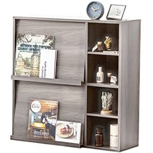 Iris Ohyama, Opbergkast met 4 planken en 2 vouwdeuren / Houten kast / Vouwplank, Modulair, kantoor, woonkamer, bibliotheek - Flap Rack - FR-F2 - Grijs Eiken