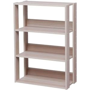 Iris Ohyama, Boekenkast, 3 niveaus, planken verstelbaar om de 14 cm, stabiel, industrieel, wasruimte, woonkamer, entree, slaapkamer, kantoor - Open Wood Rack OWR-600, eiken wit