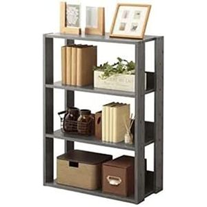 Iris Ohyama, Boekenkast met 3 niveaus, planken verstelbaar om de 14 cm, stabiel, industrieel, wasruimte, woonkamer, entree, slaapkamer, kantoor - Open Wood Rack OWR-600 - Eiken grijs