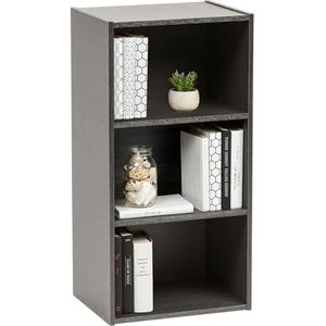 Movian, Boekenrek met 3 niveaus, boekenkast van hout, boekenkast, boekenkast, kast met legplanken, modulair, kantoor, woonkamer, ingang, Shelf-module, MDB-3, grijs