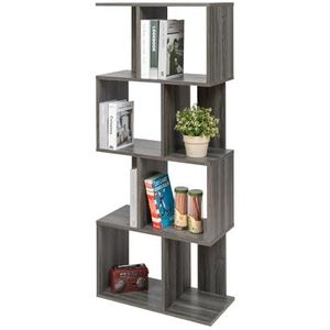 Iris Ohyama, Decoratieve boekenkast met 4 legplanken/boekenkast in S-vorm, Ontwerp, Modulare, kantoor, kamer, bibliotheek - Display Shelf - SRK-W4 - Grijs Eiken