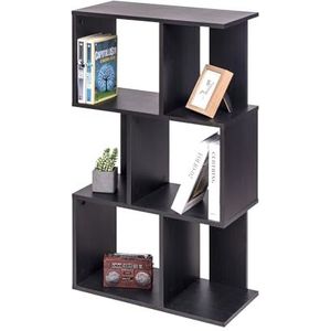 Iris Ohyama, Opbergkast met 3 planken, boekenkast in S-vorm, eenvoudige montage, modern, robuust en elegant, kantoor, slaapkamer, woonkamer, SRK-W3, eiken zwart