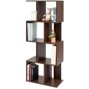 Iris Ohyama, Boekenkast met niveaus, S-vormig meubilair, 4 planken, modulair, wandmontageset, scheidingswand, kantoor, slaapkamer, woonkamer - Display Shelf SRK-W4 - bruin