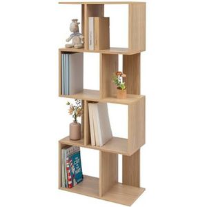 Iris Ohyama, Decoratieve boekenkast met 4 legplanken/boekenkast in S-vorm, Ontwerp, Modulare, kantoor, kamer, bibliotheek - Display Shelf - SRK-W4 - LichtBruin