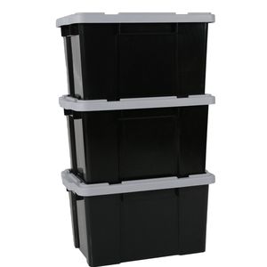 IRIS Powerbox Opbergbox - 50L - Kunststof - Zwart/Grijs - Set van 3