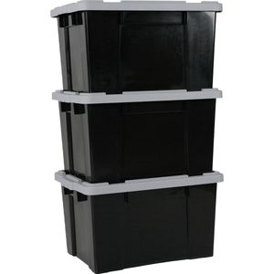 IRIS Powerbox Opbergbox - 68L - Kunststof - Zwart/Grijs - Set van 3