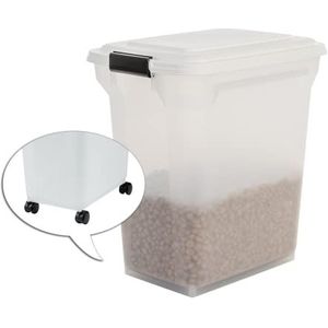 Iris Ohyama ATS-L Container van kunststof (polypropyleen) voor droogvoer, luchtdicht, BPA-vrij, voor dieren, met wielen, schep en klapdeksel, l 46 x b 34 x h 50,5 cm, grijs