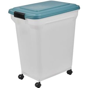 Iris Ohyama ATS-L, Container van kunststof (polypropyleen) voor droogvoer, luchtdicht, BPA-vrij, voor dieren, met wielen, schep en klapdeksel, l 46 x b 34 x h 50,5 cm, eendenblauw