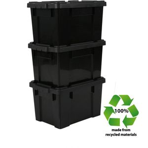 IRIS Powerbox Robuust Opbergbox - 21L - Kunststof - Zwart - Set van 3
