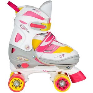 Nijdam Rolschaatsen Meisjes Verstelbaar Semi-Softboot - Rave Skate - Fluorroze/Fluorgeel/Wit/Grijs/Antraciet - 38-41