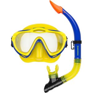 Waimea Duikmasker met Snorkel - Junior - Geel/Blauw - Lens Gehard Glas