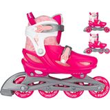 Nijdam 3-in-1 Inline Skates Verstelbaar - Floral Switch - Fuchsia/Wit/Roze/Zilvergrijs - 29-32