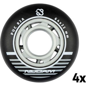 Nijdam Inline Skate Wielen Set - 64x24 mm - 4st - Black - Zwart/Zilver/Wit