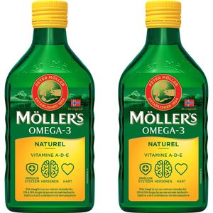 Möller's Omega-3 Levertraan Naturel - 2 x 250ml - Omega-3 visolie - Levertraan vloeibaar - Pure levertraan visolie