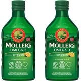 Möller’s Omega-3 Levertraan Citroen - 2 x 250ml - Omega-3 visolie – Levertraan vloeibaar – Levertraan met smaak van citroen