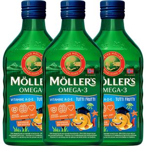 Möller's Omega-3 Levertraan Tutti Frutti - 3 x 250ml - Omega-3 visolie voor kinderen - Levertraan vloeibaar – Levertraan met fruitsmaak