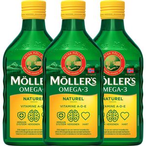 Möller's Omega-3 Levertraan Naturel - 3 x 250ml - Omega-3 visolie - Levertraan vloeibaar - Pure levertraan visolie