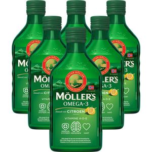 Möller’s Omega-3 Levertraan Citroen - 6 x 250ml - Omega-3 visolie – Levertraan vloeibaar – Levertraan met smaak van citroen