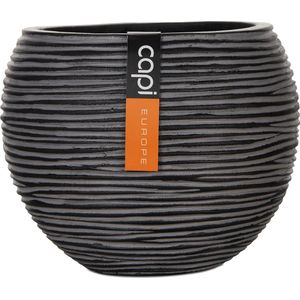Capi Europe - Vaas bol Rib Anthracite & Ivory - 12x10 - Antraciet - Opening Ø8.5 - Bloempot voor binnen - 5 jaar garantie - BOFZ109