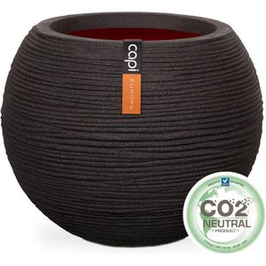 Capi Europe - Vaas bol Rib NL - 62x48 - Zwart - Opening Ø40 - Bloempot voor binnen en buiten - Levenslang garantie - Breukbestendig - 100% Recyclebaar - CO2 Neutraal geproduceerd - KBLR271