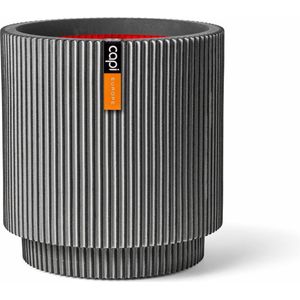 Capi Europe - Vaas cilinder Groove NL - 41x43 - Antraciet - Opening Ø36 - Bloempot voor binnen en buiten - Levenslang garantie - Breukbestendig - 100% Recyclebaar - CO2 Neutraal geproduceerd - KGVZ883