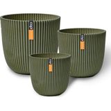 Capi Europe - Pot bol Groove 'made with' kunstgras - Set van 3 - Groen - Bloempotten voor binnen en buiten - Capi ‘Made with’ - Gemaakt van gerecycled materiaal - Levenslang garantie - Cadeauset